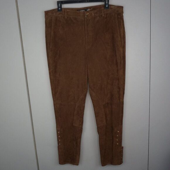 New Lauren Ralph Lauren Straight-Leg Goat Suede Riding Pants in Brown sz 16 - Picture 2 of 16